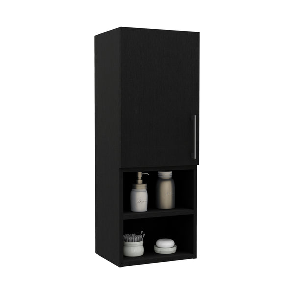 English Elm Medicine Single Door Cabinet with Soft-Close Hinges, Engineered Wood, Open Shelf and Two Interiors Black 22.44 L x 16.14 W x 5.91 H B097132933