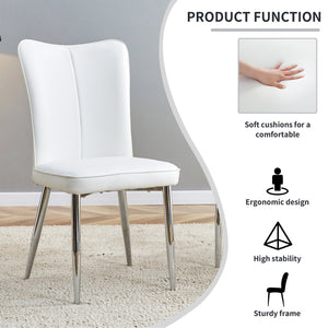 English Elm Modern Pu Leather Dining Chair Set of Six with Curved Back and Polished Metal Legs White+Silver W1151P370779