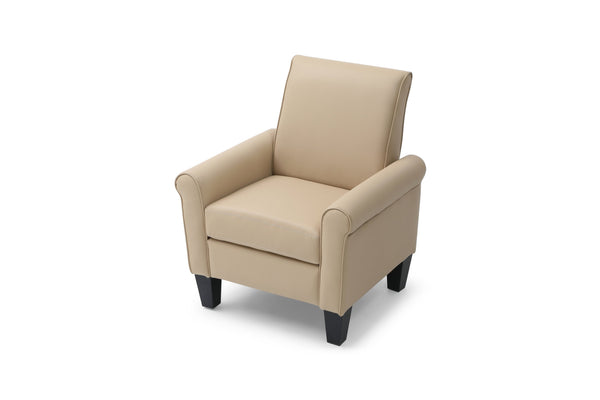 English Elm Vineland High Back Faux Leather Accent Chair with Tailored Piping for Modern Living Beige B078P497925