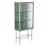 English Elm Mint Green Tall Freestanding Display Cupboard Stylish Fluted Glass Storage Cabinet With Glass Doors Three Detachable Shelves Bottom Space For Office Dining Room Living Room Bedside (Old Sku:W68743736)