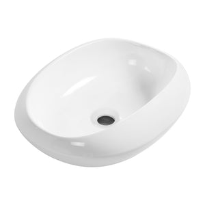 English Elm Oval Ceramic Vessel Sink Glossy White Basin for Small Vanity Countertop Bathrooms W3402P351197