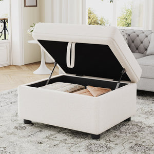 English Elm 26.6" Chenille Lift Top Storage Ottoman Wide Seat Footrest for Living Room or Bedroom Beige N719P264008A