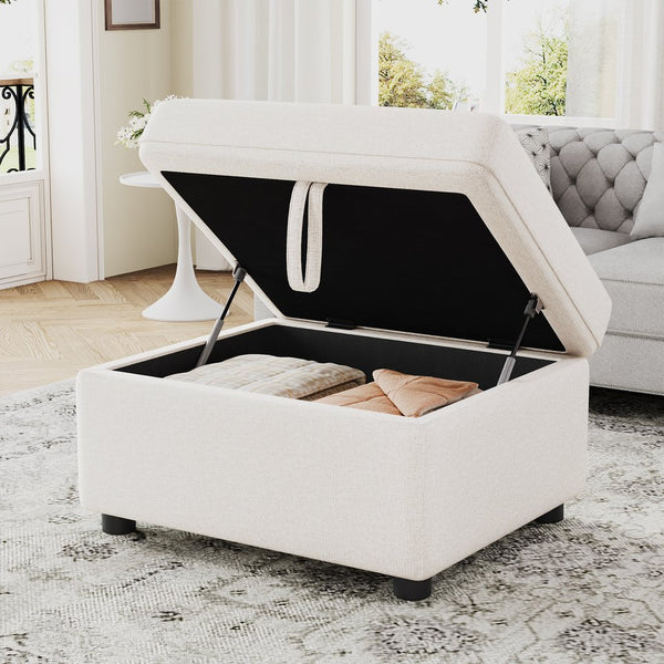 English Elm 26.6" Chenille Lift Top Storage Ottoman Wide Seat Footrest for Living Room or Bedroom Beige N719P264008A