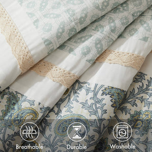 English Elm 9 Madison Park Dawn Cotton Percale 9-Piece Paisley Pintuck Comforter Set with Lace Trim and Pillows Aqua 23.62 L x 19.09 W x 17.91 H B03596966