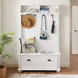 Modern Classic Hall Tree Shoe Rack Bench Coat Hooks Hanging Storage Entryway Bench Open Shelves Shoe Cabinets White 40.16