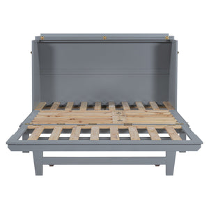 English Elm Murphy Queen Wall Bed with Frosted Glass Cabinet Facade Gold Legs Pine Frame Gray N820S00028E