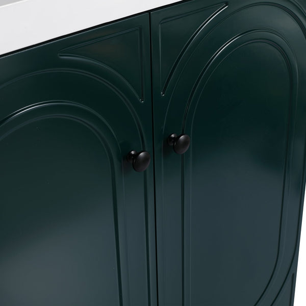 English Elm 30" Modern Freestanding Bathroom Vanity with Integrated Basin, Adjustable Shelf & 3 Metal Handles Dark Green W999P241072