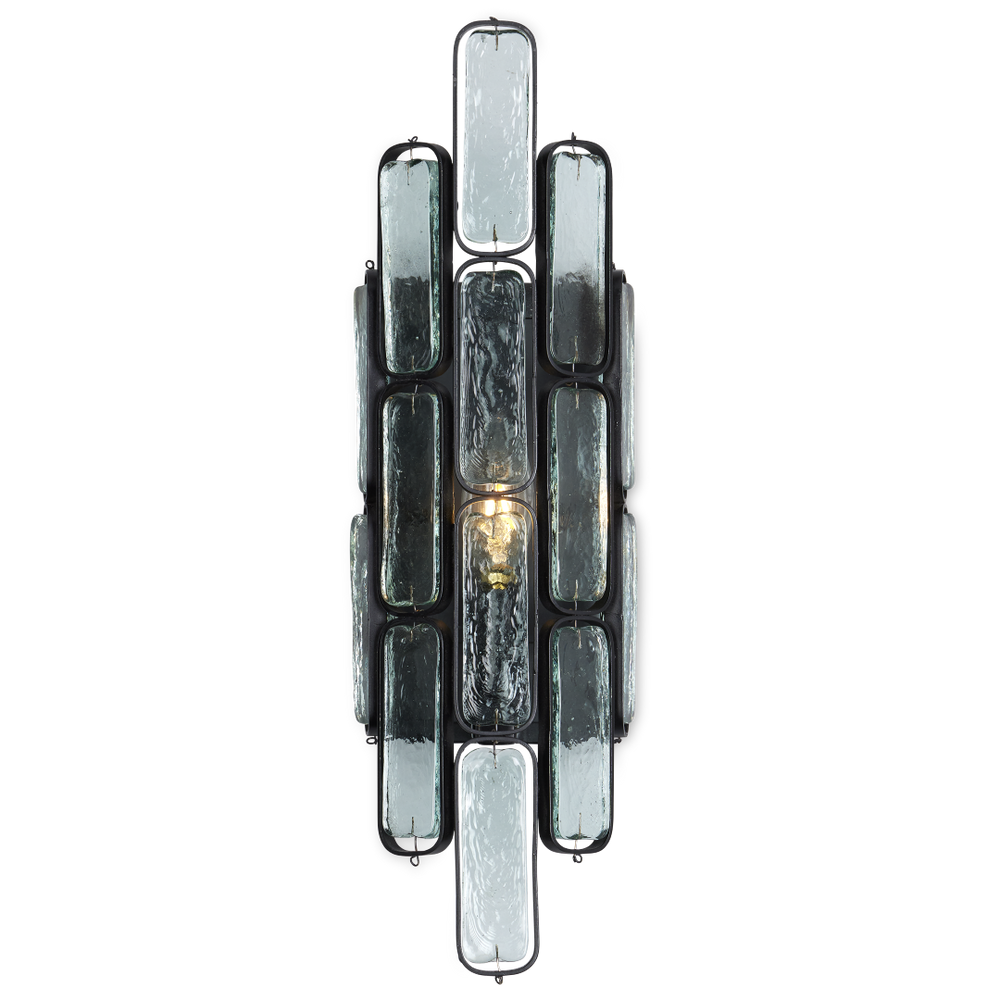 Centurion Recycled Glass Wall Sconce – Elegant Satin Black Wrought Iron Fixture for Contemporary Spaces