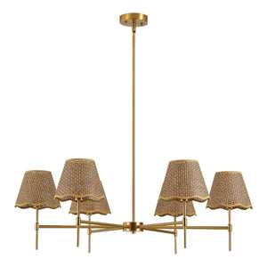 English Elm Boho Handwoven Rattan Six-light Chandelier Artisan Pendant for Dining and Kitchen Island W1340P461533