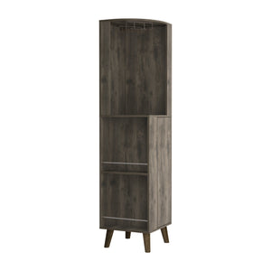 English Elm Corner Corner Bar Cabinet Dark Brown Engineered Wood w/ Cup Rack, Drawer & 4 Shelves for Entertaining B097S00089