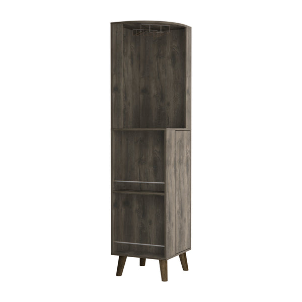 English Elm Corner Corner Bar Cabinet Dark Brown Engineered Wood w/ Cup Rack, Drawer & 4 Shelves for Entertaining B097S00089