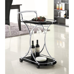 English Elm Allen Black Chrome 2-Tier Glass Bar Cart with Casters, Sleek Modern Metal Frame, Elegant Mobile Storage B062P328643