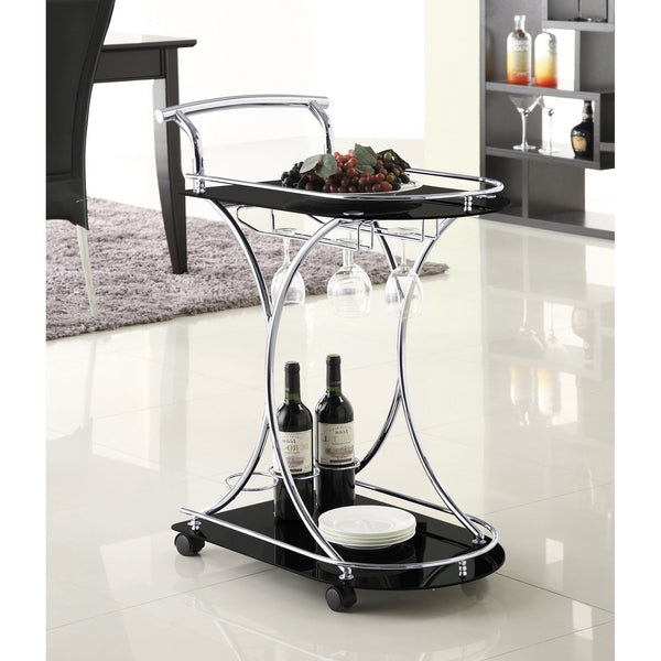 English Elm Allen Black Chrome 2-Tier Glass Bar Cart with Casters, Sleek Modern Metal Frame, Elegant Mobile Storage B062P328643