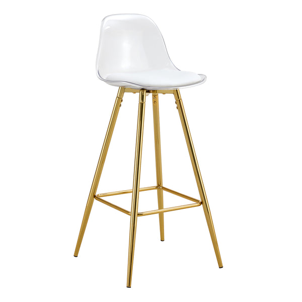 English Elm Modern White+Gold Upholstered Bar Chair with Metal Legs — Compact Water-Resistant PU Seating for Kitchen, Dining, Terrace (Easy Assembly) W1151P154368
