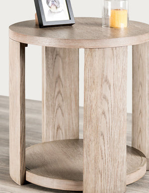 English Elm Modern Oak Finish Round End Table with Lower Shelf and Casters, 24"D x 24"H Stylish Living Room Accent B2741P378320