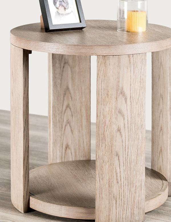 English Elm Modern Oak Finish Round End Table with Lower Shelf and Casters, 24"D x 24"H Stylish Living Room Accent B2741P378320