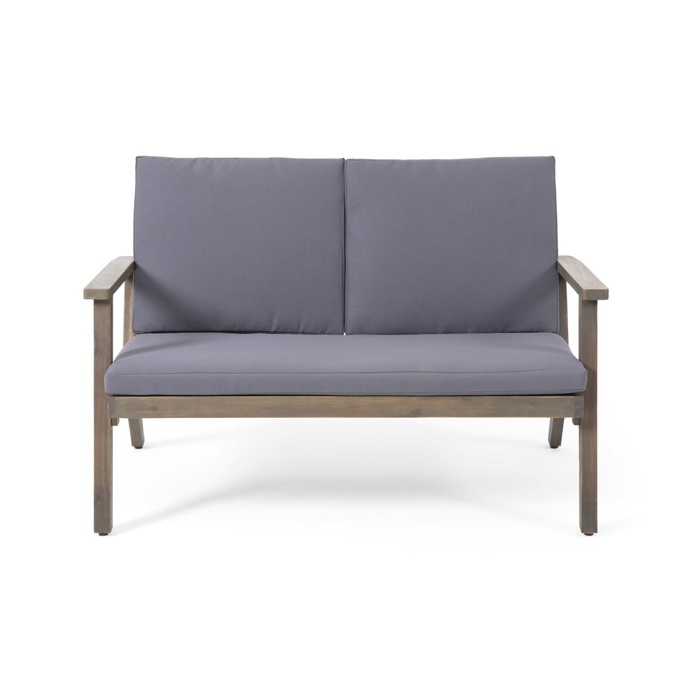 English Elm Christopher Knight Home® - Acacia Outdoor Loveseat and Coffee Table Set with Cushions, Mid-Century Acacia Wood Patio Seating DARK GREY 68024.00DGRY