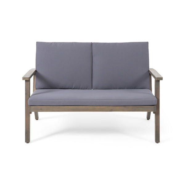 English Elm Christopher Knight Home® - Acacia Outdoor Loveseat and Coffee Table Set with Cushions, Mid-Century Acacia Wood Patio Seating DARK GREY 68024.00DGRY