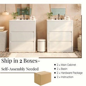 English Elm Christopher Knight Home® - 60" Double Sinks Bathroom Vanity Set with Two Ceramic Basins, Soft-Close Drawers, Sleek Handle-Free Design White N817P280550W