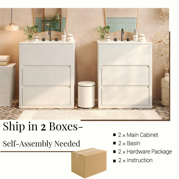 English Elm Christopher Knight Home® - 60" Double Sinks Bathroom Vanity Set with Two Ceramic Basins, Soft-Close Drawers, Sleek Handle-Free Design White N817P280550W