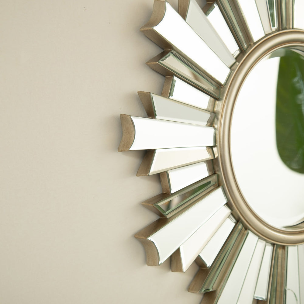 English Elm 26'' HenGis Mirror — Sunburst Silver Wall Mirror with PU Rays, Decorative Clear Center for Entryways and Living Rooms W2615P346492