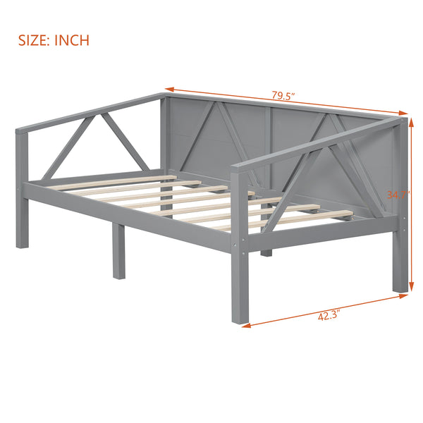 English Elm Twin Daybed Frame Solid Pine Sofa Bed for Guest Room Studio or Teen Bedroom Gray N708P266719E