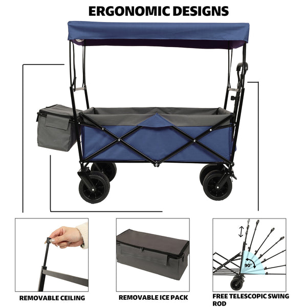 English Elm 480lbs Folding Utility Wagon with Canopy All-terrain Wheels Steel Frame Outdoor Hauler W2932P326773