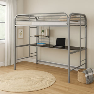 English Elm Metal Twin Loft Bed with Dual Ladders Powder Coated Steel Frame for Kids Rooms B056P417096