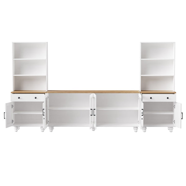 English Elm On-Trend Farmhouse Tv Stand With Solid Wood Legs, Glass Doors & Adjustable Shelves For Tvs Up To 70" N721S000041K-GIGA