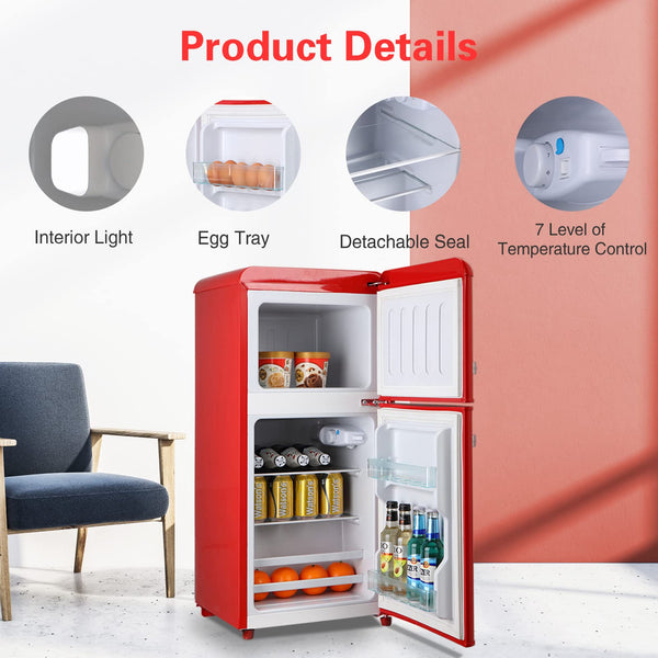 English Elm 3.5cu.ft Two Door Compact Mini Fridge Wood Finish Freezer Dorm Bar Office Red W1002P210642