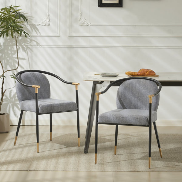 English Elm Christopher Knight Home® - Modern Upholstered Dining Chair with Gold-Tip Accents, Metal Armrests, Heathered Fabric, Set of Two Grey+Black 35.75 L x 22.75 W x 22.5 H N776P195378D