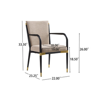 English Elm Modern Gold Accent Iron Frame Dining Arm Chairs Upholstered Set of Two for Elegant Spaces Black+Brown N771P345830H