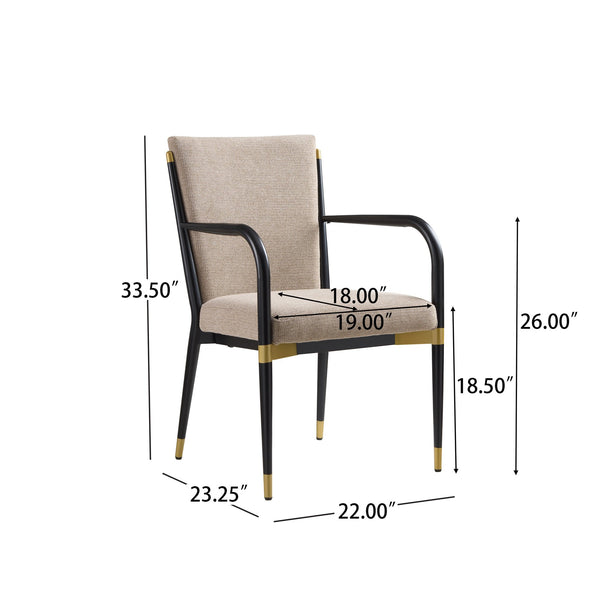 English Elm Modern Gold Accent Iron Frame Dining Arm Chairs Upholstered Set of Two for Elegant Spaces Black+Brown N771P345830H