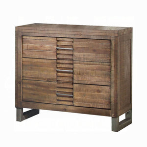 English Elm Rustic Oak Nightstand 3-Drawer with Slatted Inset Fronts, Metal Legs & Matching Hardware, 28"W x 18"D x 28"H B2741P322558