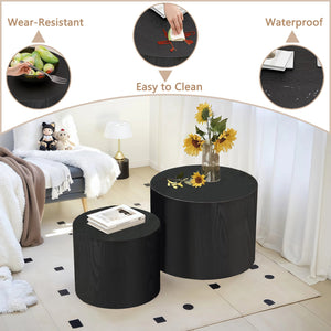 English Elm Nesting Round Coffee Tables Set of 2 Mdf Modern Matte Black for Small Living Spaces W3204P390985