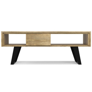 English Elm Lowry Natural Mango Wood Coffee Table with Drawers & Open Storage, Industrial Metal Legs, 48" Wide B136P203463