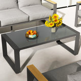 English Elm Coffee Table - Powder-Coated Aluminum and Glass Lightweight Table- Versatile Use- Rectangular - Gray