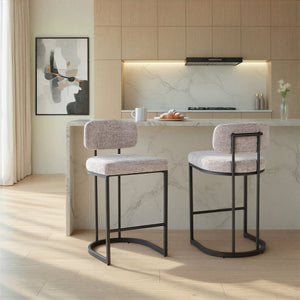 English Elm Fixed-height Barstools Powder Coated Steel Frame Brown Upholstered Seat Set of Two B202P471214