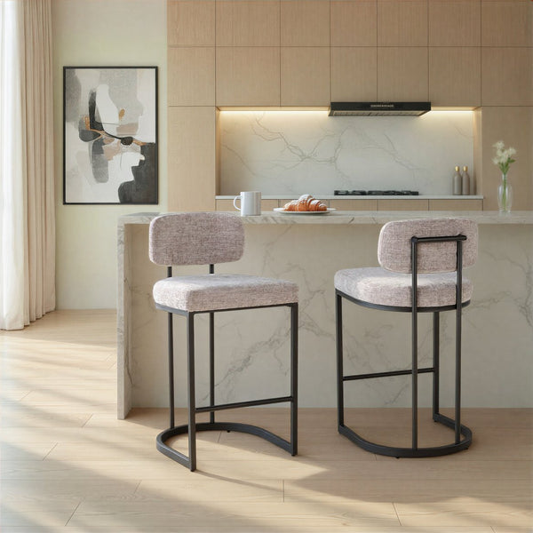English Elm Fixed-height Barstools Powder Coated Steel Frame Brown Upholstered Seat Set of Two B202P471214