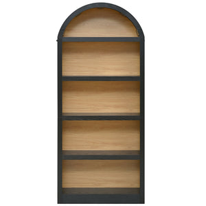 English Elm On-trend Farmhouse Two-tone Bookcase Set Arched Fabric Crown Open 5-tier Shelving Black+Natural N721P411205B