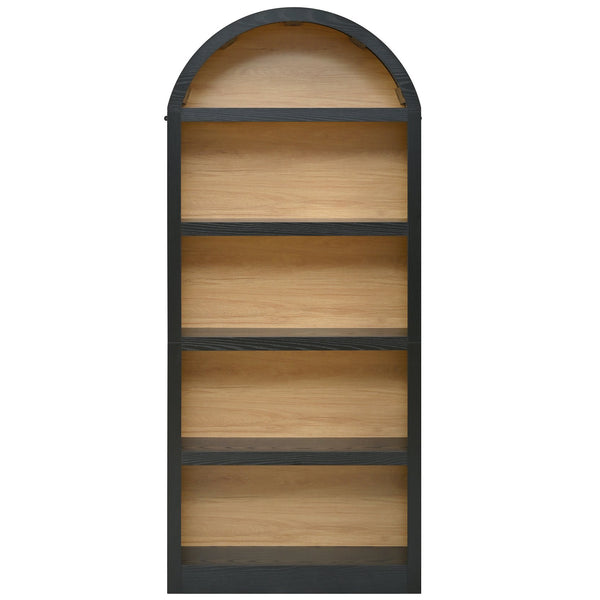 English Elm On-trend Farmhouse Two-tone Bookcase Set Arched Fabric Crown Open 5-tier Shelving Black+Natural N721P411205B