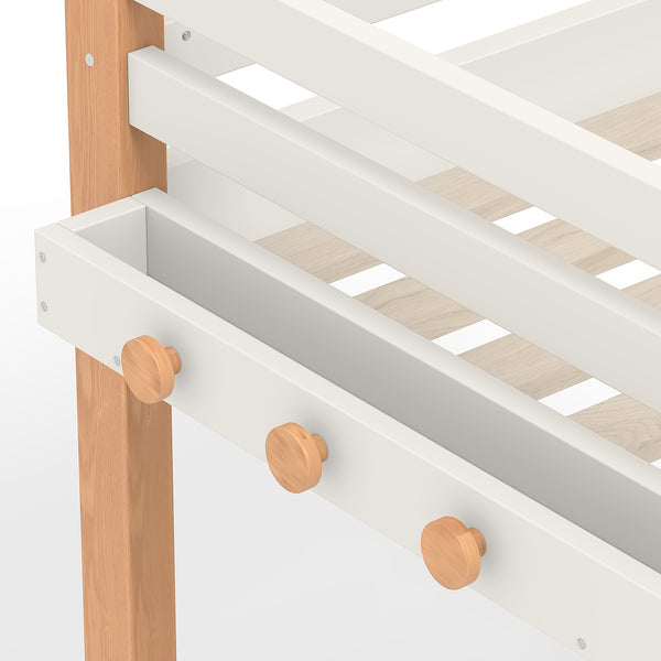 English Elm Twin Pine Wood Loft Bed with Built-in Shelving and Hook for Kids Bedroom W5305S00010
