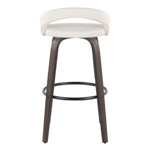 English Elm Fixed-height Swivel Barstools Bentwood Walnut Base Faux Leather Seat Set of 2 B202S01911