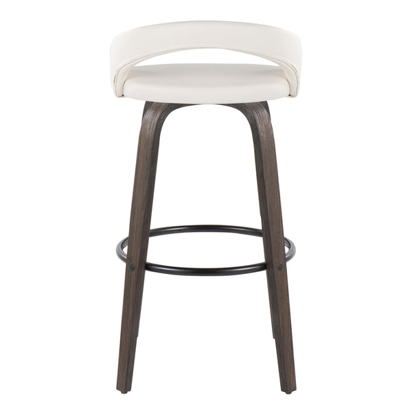 English Elm Fixed-height Swivel Barstools Bentwood Walnut Base Faux Leather Seat Set of 2 B202S01911