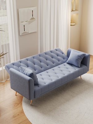 English Elm 71-inch Convertible Loveseat Sofa Velvet Green Pink Beige Blue Gray with Golden Legs, 600LB Capacity, Mid-Century Chic W1658127032