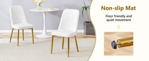 English Elm Table and Chair Set Marble Glass Top Gold Legs Pu Leather Seats Modern Dining White+Gold W1151S04635