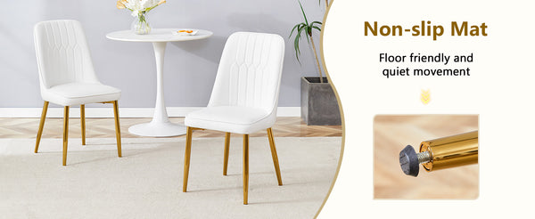 English Elm Table and Chair Set Marble Glass Top Gold Legs Pu Leather Seats Modern Dining White+Gold W1151S04635