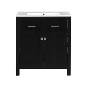 English Elm 30" Modern Bathroom Vanity with Ceramic Sink and Soft-Close Doors, Solid Wood MDF Build, Sleek Handles Black N729P263155B