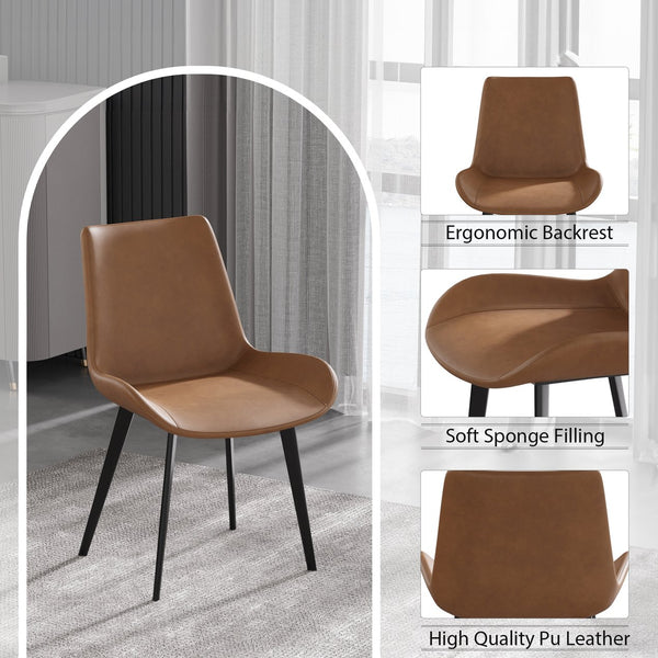 English Elm Modern Dining Chair with Faux Leather Upholstery, Water‑Resistant Stain‑Resistant Seat, Metal Legs Brown W153567954