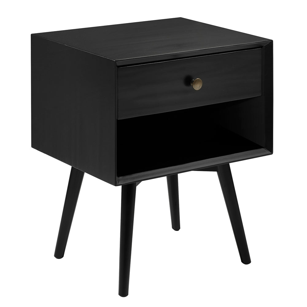 English Elm Walker Edison - Mid-Century Solid Wood Nightstand in Black with Single Drawer, Angled Legs, Beveled Edges, Eco-Friendly Finish B185P169292